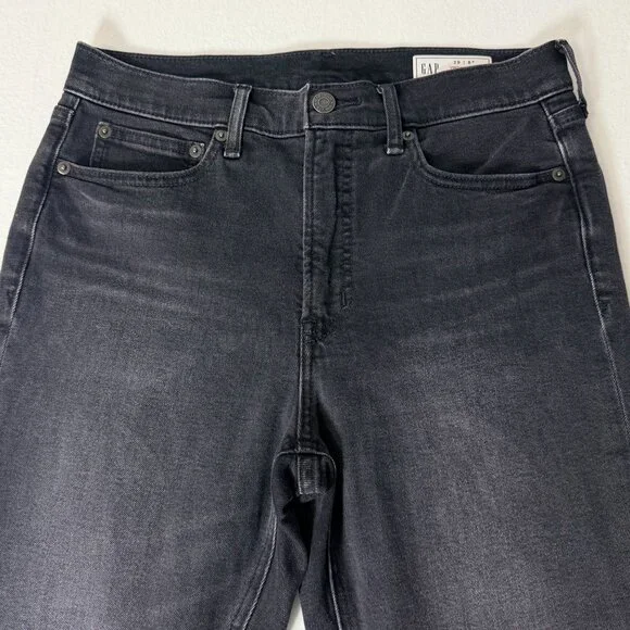 Gap Vintage Slim High Rise Black Denim Jeans Frayed Hem Womens Size 29 Petite - Picture 5 of 13